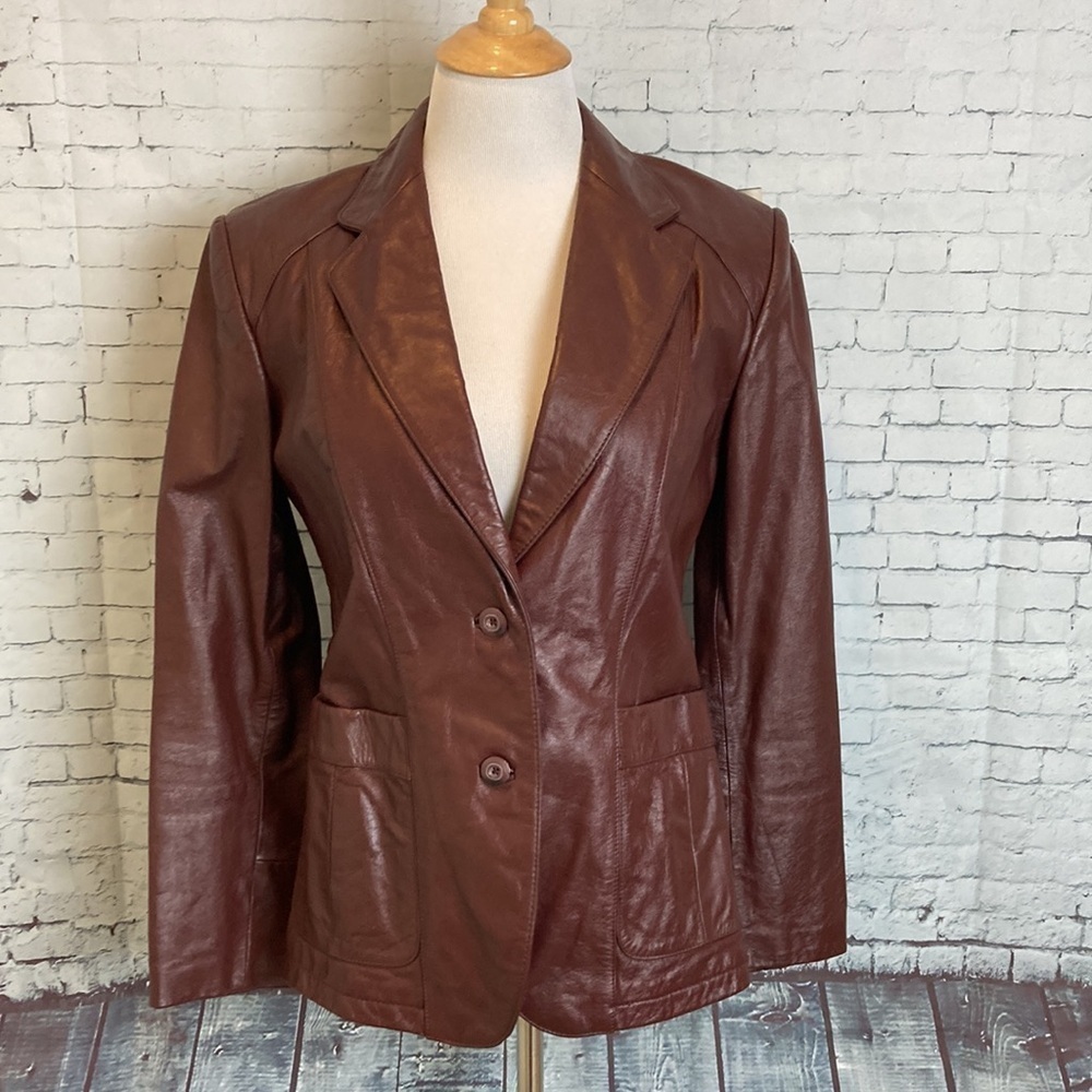 Wilsons Leather Vintage 70s Leather Jacket Blazer 10 Maroon Retro Hippie Matrix